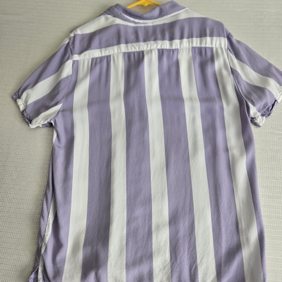 Denim & Flower Ricky Singh Button Up Shirt Purple White Striped 100% Viscose Lg - Picture 9 of 11